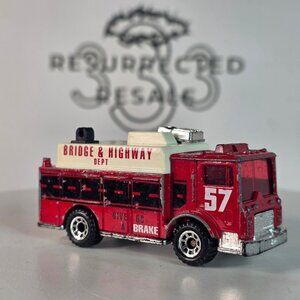 RARE 1991 Matchbox #57 Mack Auxiliary Power Truck Red "Bridge & Highway Dept" Fi